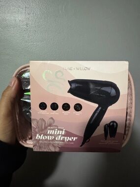 Luxe + Willow Mini Blow Dryer Travel Size w/ Case Lightweight Hair Dryer NEW